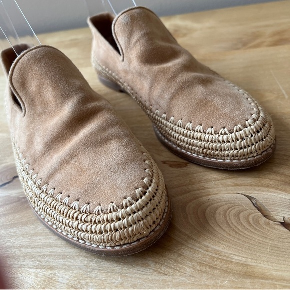 VINCE JALEN LOAFERS BEIGE 7M SUEDE UPPER ESPADRILLE RAFFIA BASE SLIP ON CASUAL - Picture 5 of 10